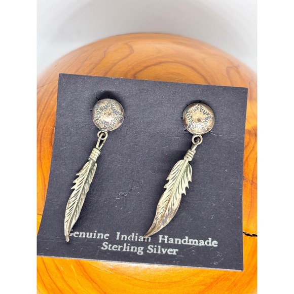 Jewelry - Vintage Indian Handmade Sterling Silver Feather Earring Navajo